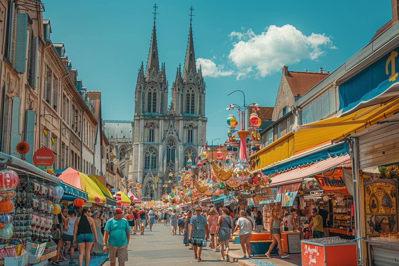 Foule enthousiaste profitant d'un festival coloré à Amiens, symbole de la fête et de la culture locale en 2023