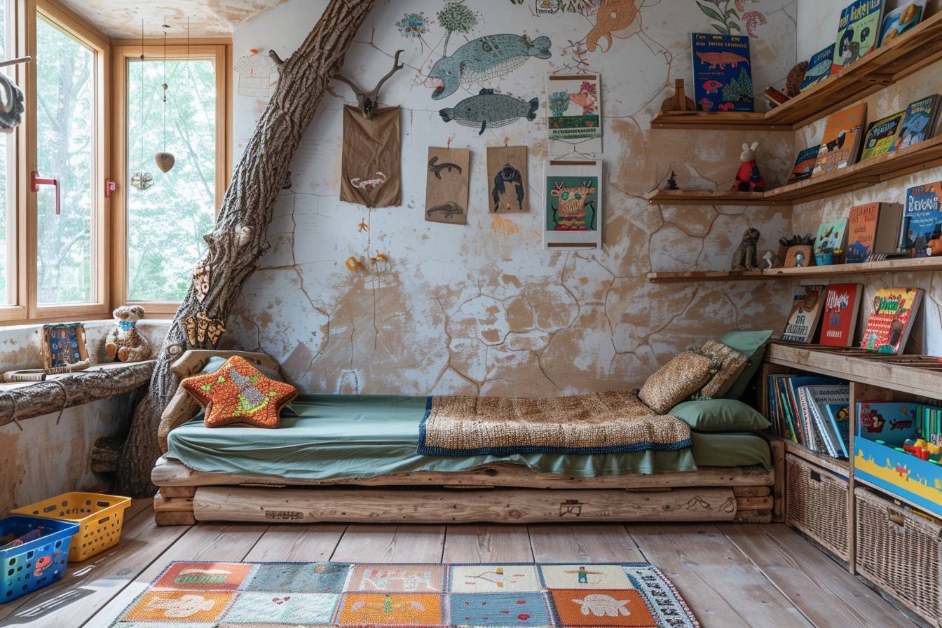 Chambre d'enfant colorée et écologique décorée avec des matériaux recyclés et astuces ingénieuses pour un décor durable